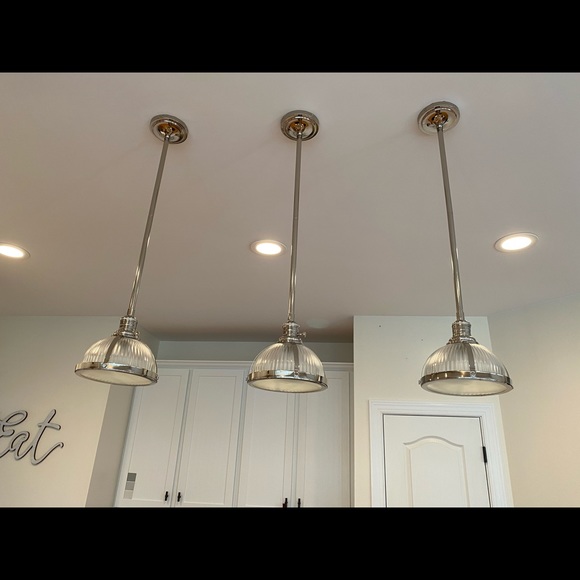 8” Pottery Barn Industrial Rib Glass Pole Pendant - Picture 2 of 2